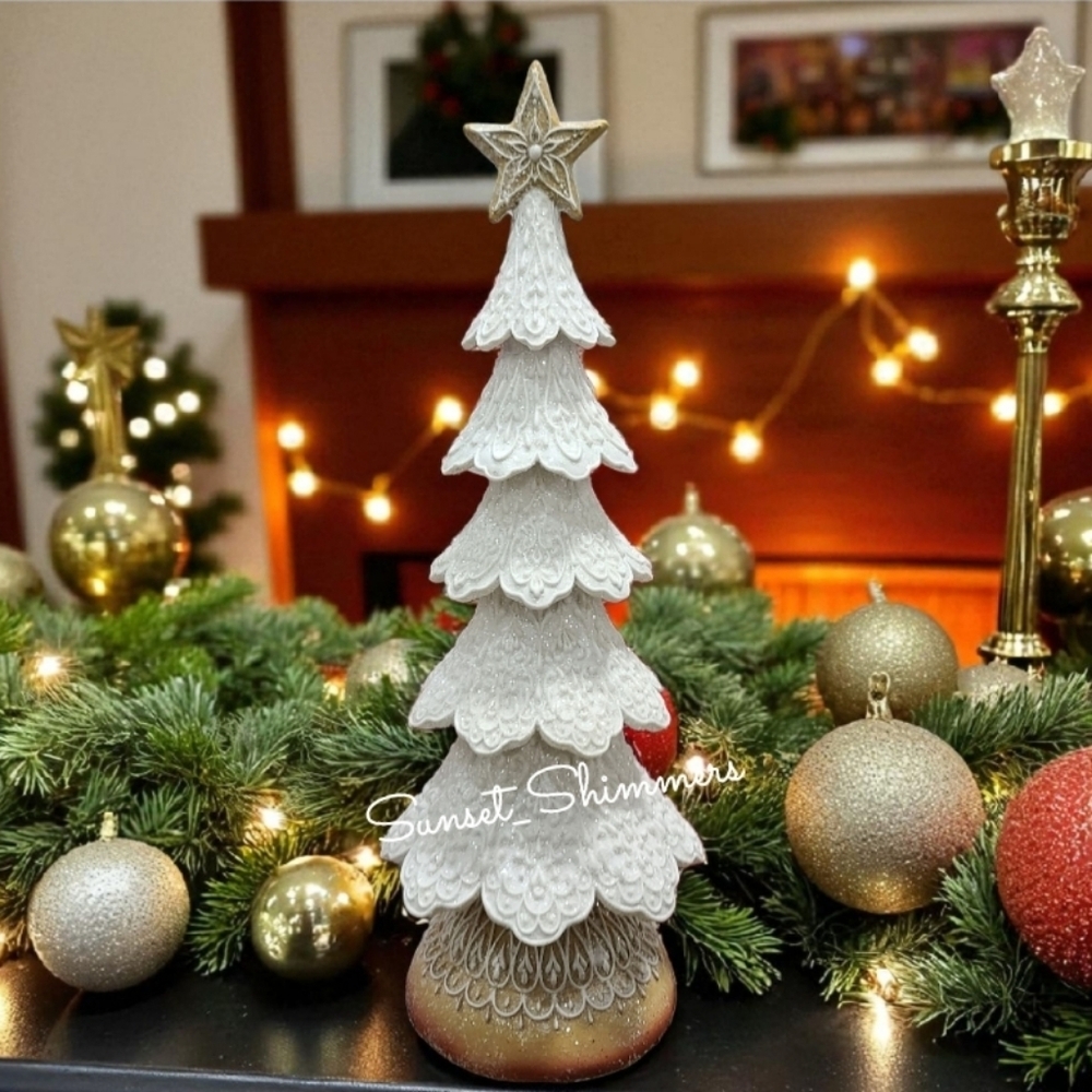 18" White Glitter Icing Scrollwork Victorian Gingerbread Christmas Tree New